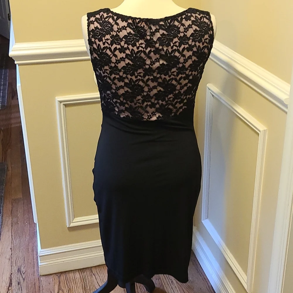 Nwot Beautiful sleeveless fitted dress with illusion style top - Picture 3 of 5